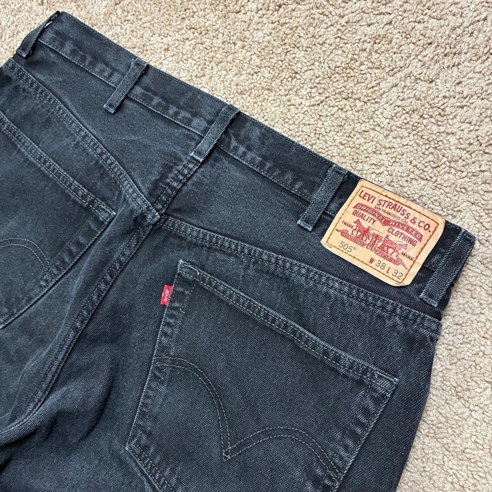 Levi's 505 Regular Fit Black Denim Jeans Size 38x32 Western Style Y2K